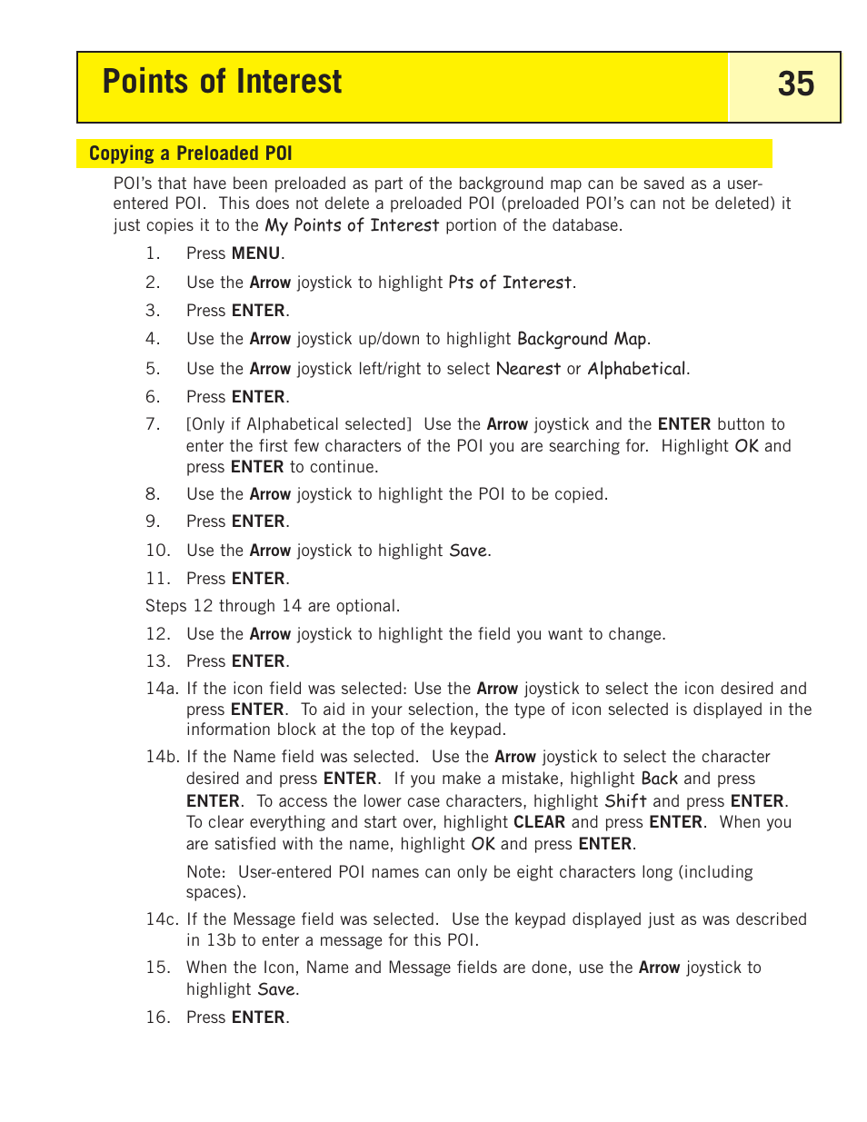 Copying a preloaded poi, Points of interest 35 | Thales Navigation 200 User Manual | Page 40 / 82