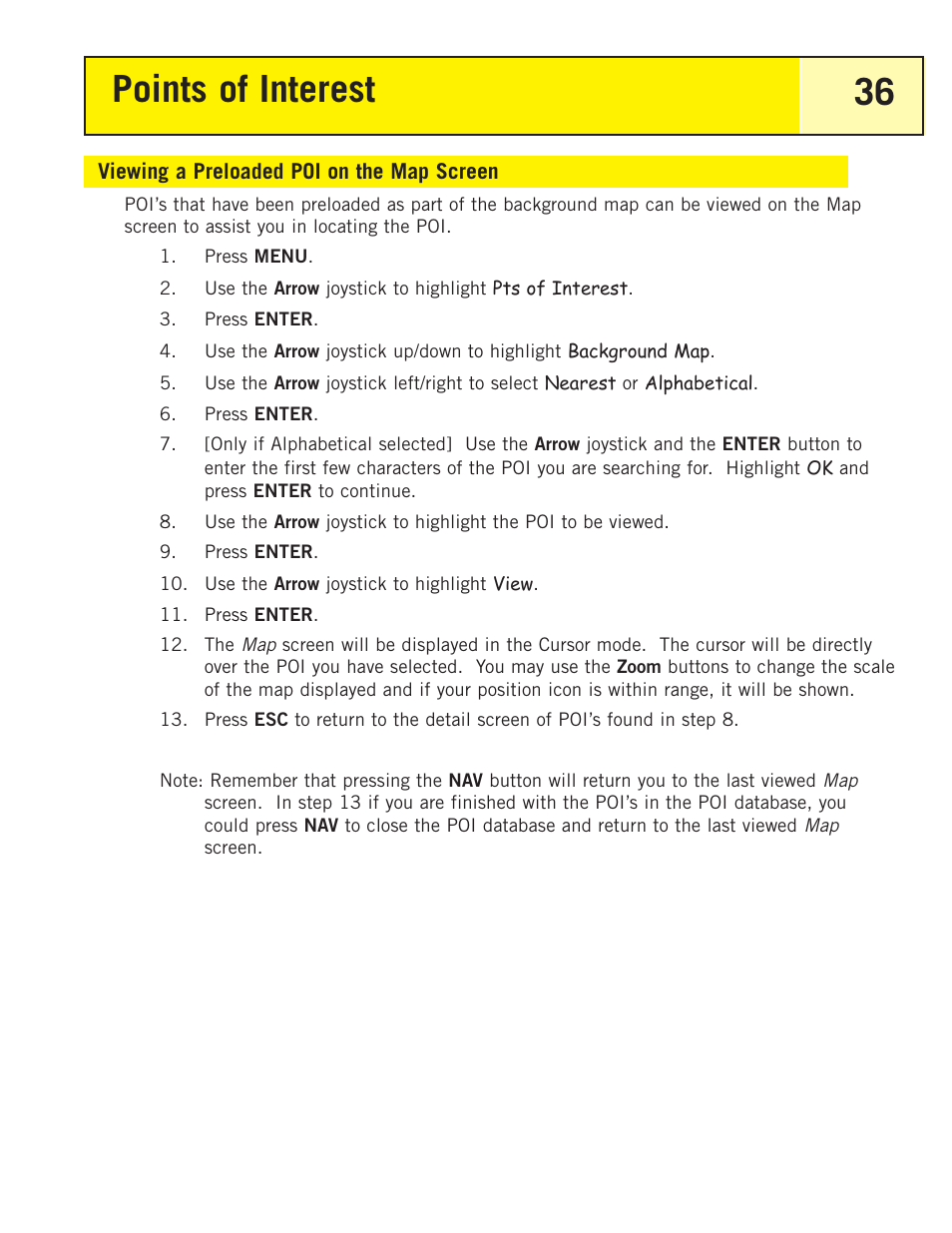 Viewing a preloaded poi on t, Viewing a preloaded poi on the map screen, Points of interest 36 | Thales Navigation 200 User Manual | Page 41 / 82