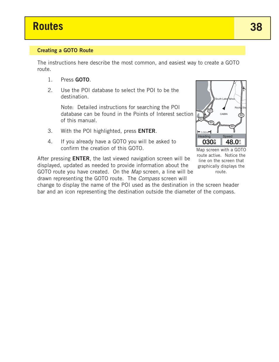 Creating a goto route, Routes 38 | Thales Navigation 200 User Manual | Page 43 / 82