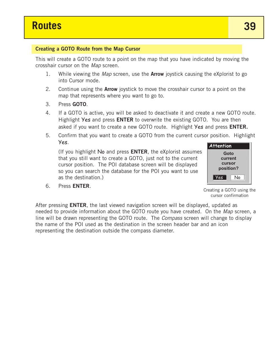 Creating a goto route from the map cursor, Routes 39 | Thales Navigation 200 User Manual | Page 44 / 82