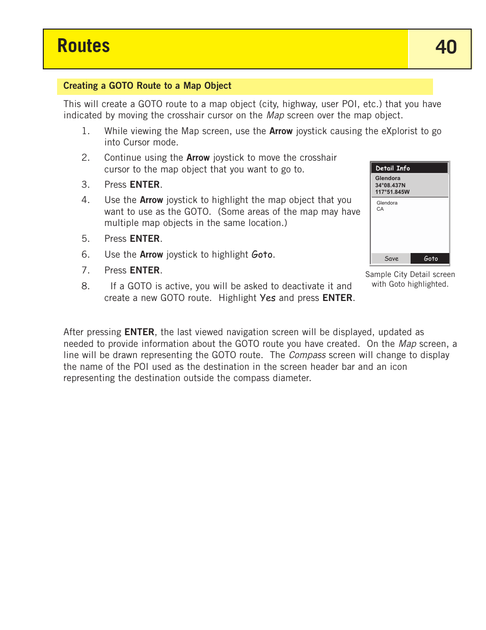 Creating a goto route to a map object, Routes 40 | Thales Navigation 200 User Manual | Page 45 / 82