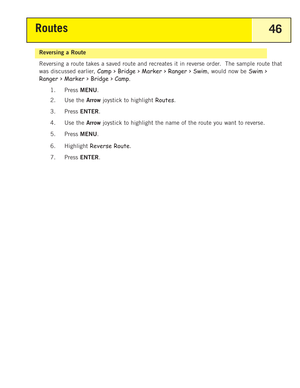 Reversing a route, Routes 46 | Thales Navigation 200 User Manual | Page 51 / 82