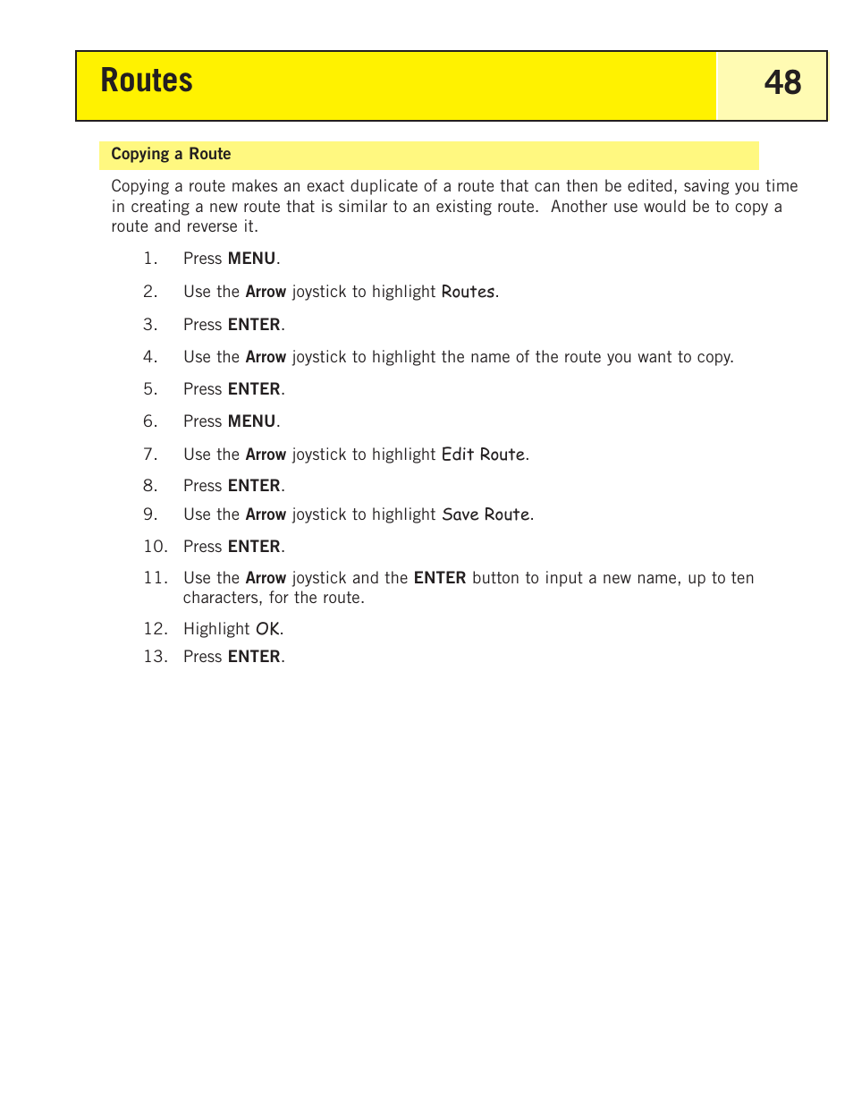 Copying a route, Deleting a route, Routes 48 | Thales Navigation 200 User Manual | Page 53 / 82