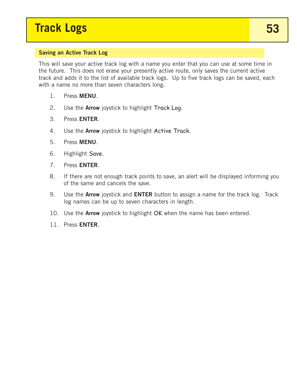 Saving an active track log, Track logs 53 | Thales Navigation 200 User Manual | Page 58 / 82
