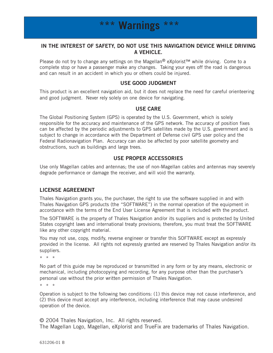 Warnings | Thales Navigation 300 User Manual | Page 2 / 89