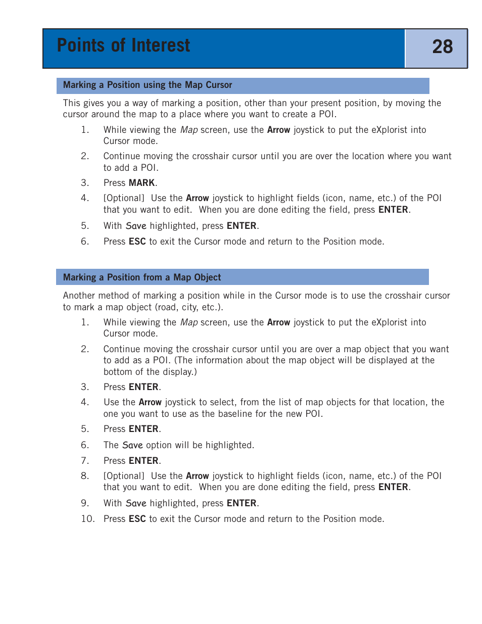 Marking a position using the map cursor, Marking a position from a map object, Points of interest 28 | Thales Navigation 300 User Manual | Page 34 / 89