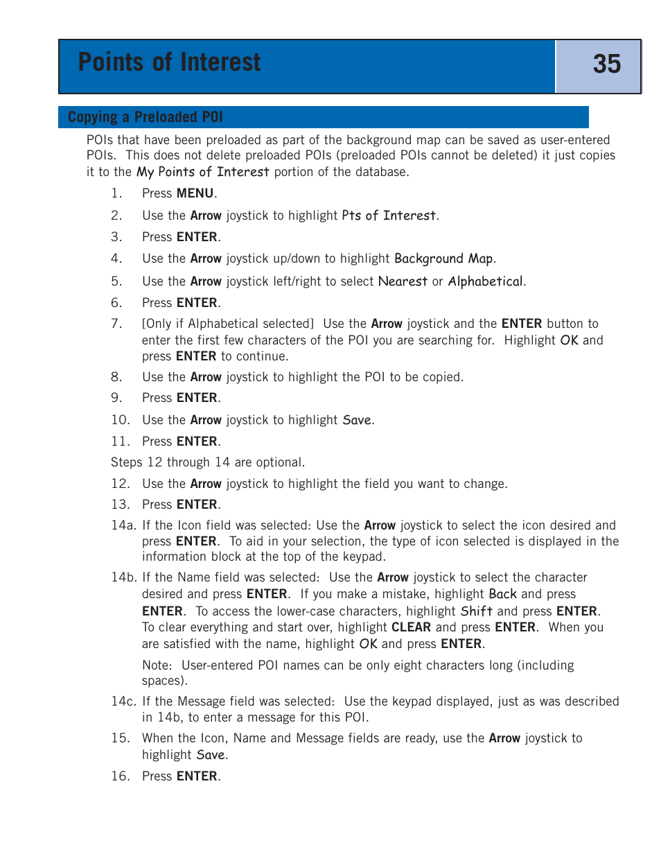 Copying a preloaded poi, Points of interest 35 | Thales Navigation 300 User Manual | Page 41 / 89