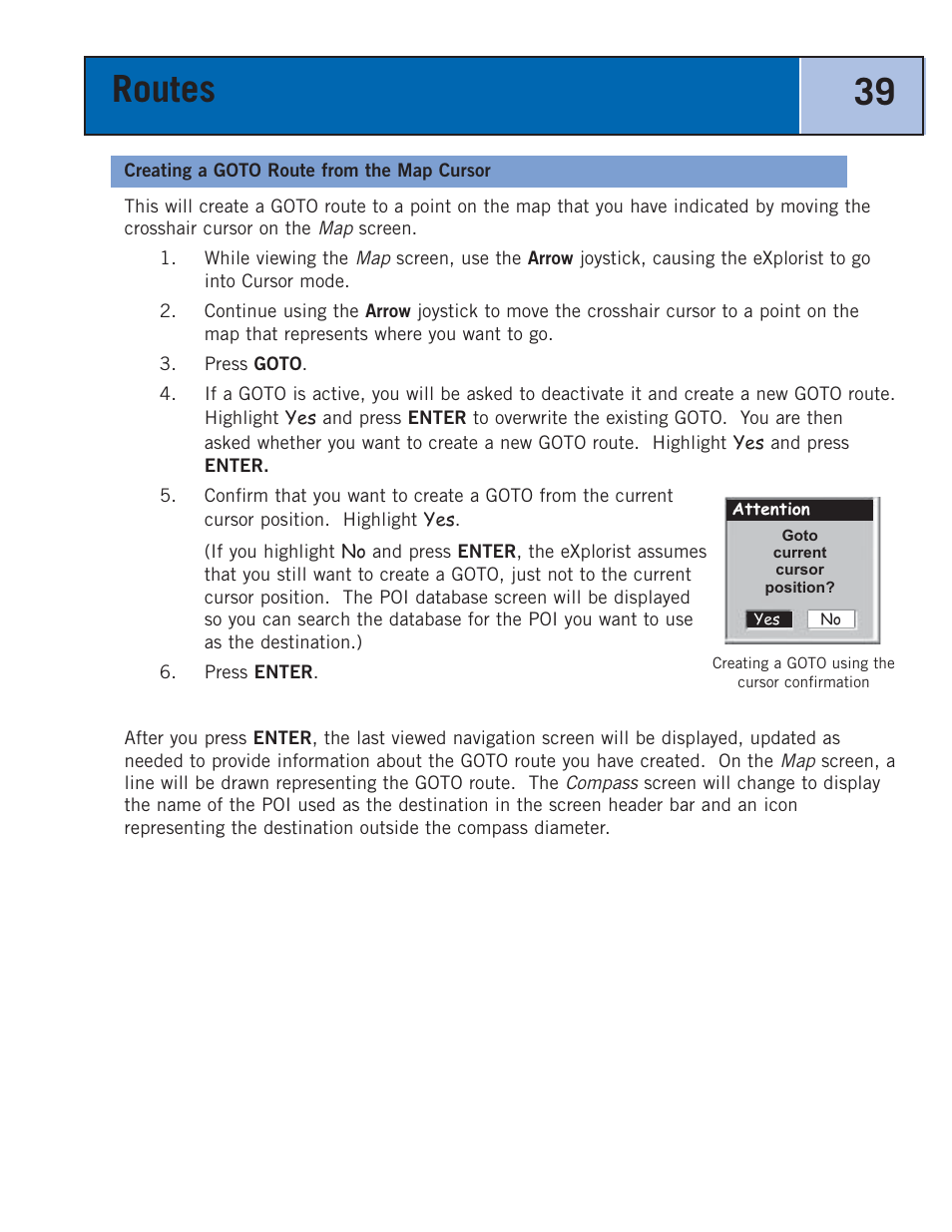 Creating a goto route from the map cursor, Routes 39 | Thales Navigation 300 User Manual | Page 45 / 89