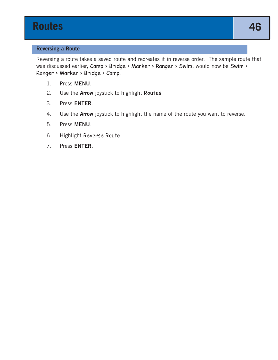Reversing a route, Routes 46 | Thales Navigation 300 User Manual | Page 52 / 89