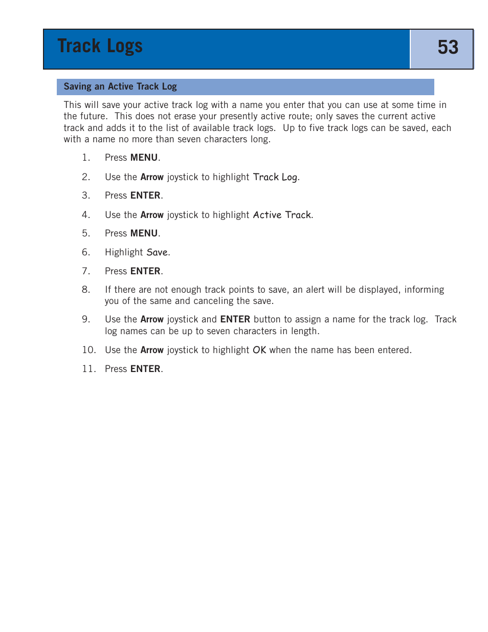 Saving an active track log, Track logs 53 | Thales Navigation 300 User Manual | Page 59 / 89