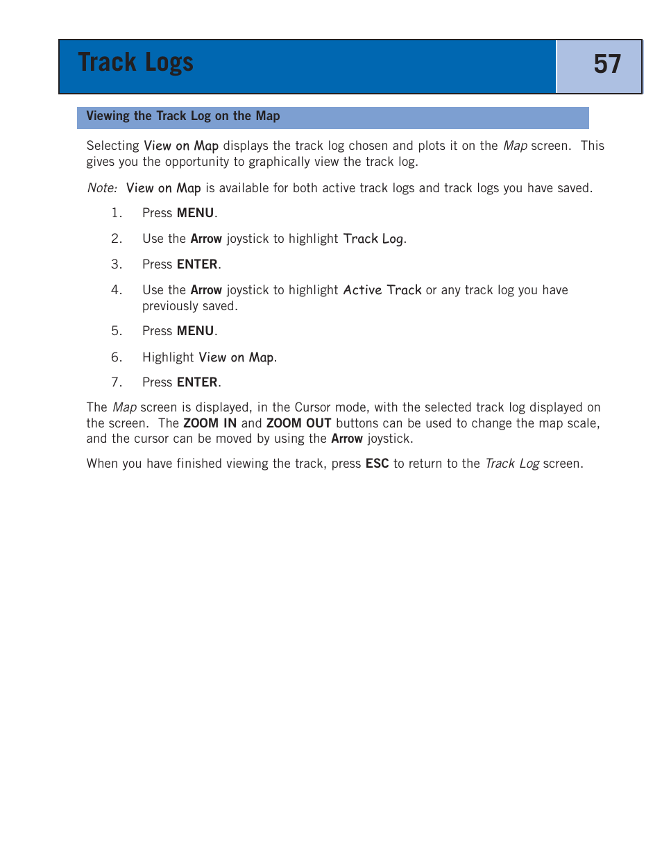 Viewing the track log on the map, Track logs 57 | Thales Navigation 300 User Manual | Page 63 / 89