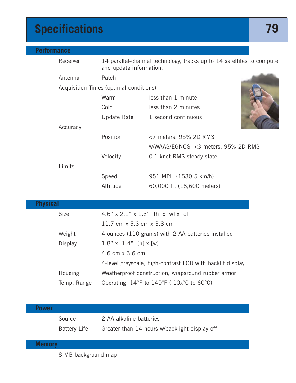 Specifications, Performance, Physical | Power, Memory | Thales Navigation 300 User Manual | Page 85 / 89