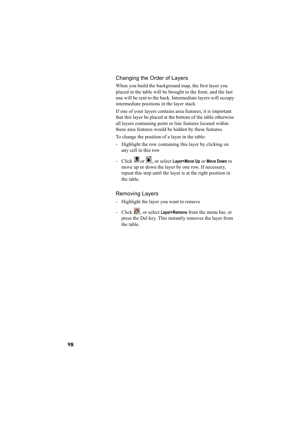 Changing the order of layers, Removing layers, Changing the order of layers removing layers | Thales Navigation Mobile Mapper User Manual | Page 104 / 128