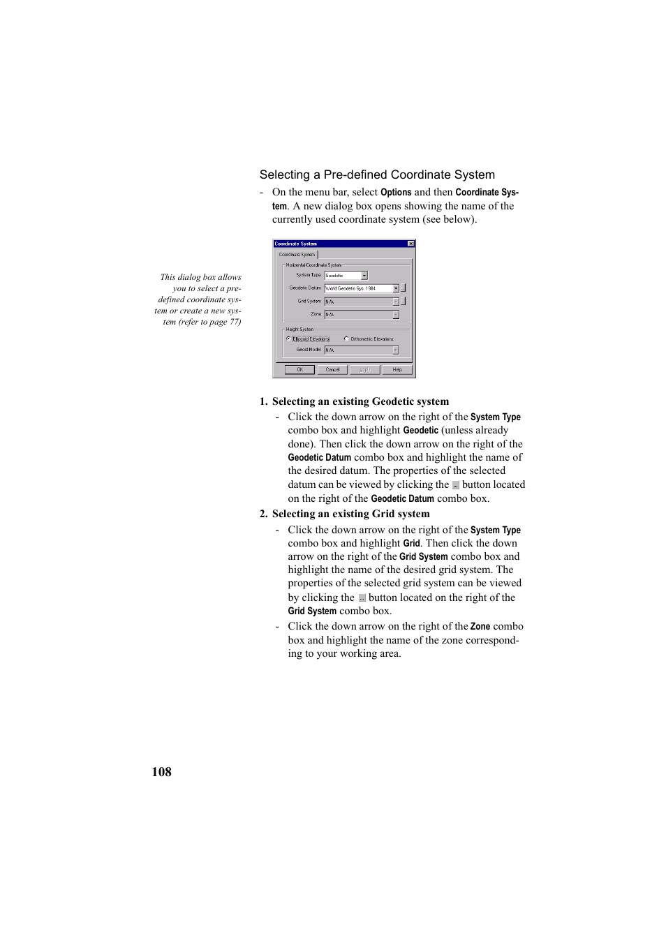 Selecting a pre-defined coordinate system | Thales Navigation Mobile Mapper User Manual | Page 114 / 128