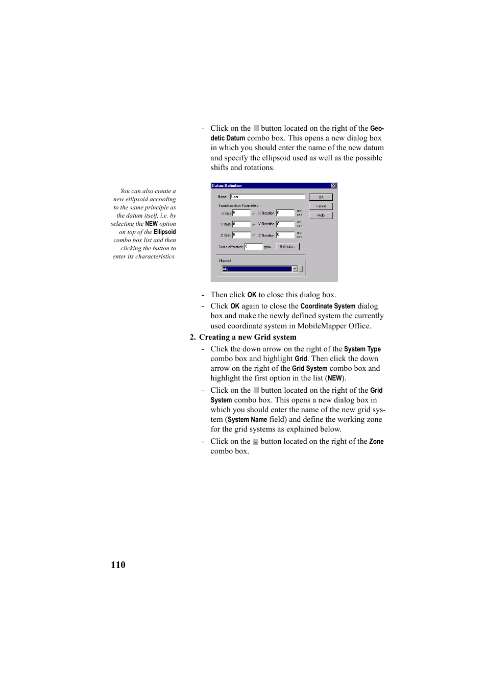 Creating a new grid system | Thales Navigation Mobile Mapper User Manual | Page 116 / 128