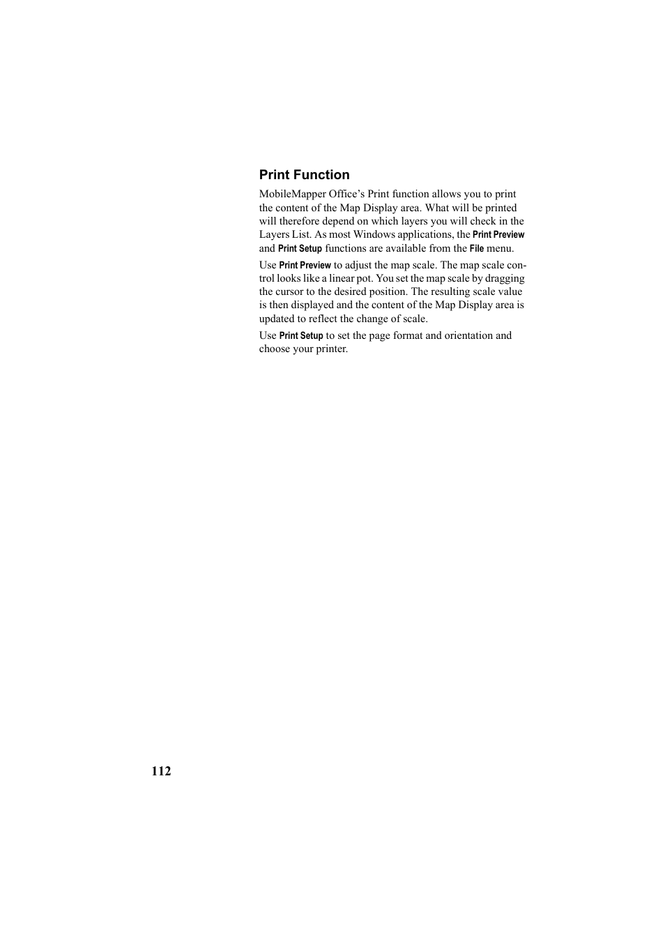 Print function, 112 print function | Thales Navigation Mobile Mapper User Manual | Page 118 / 128