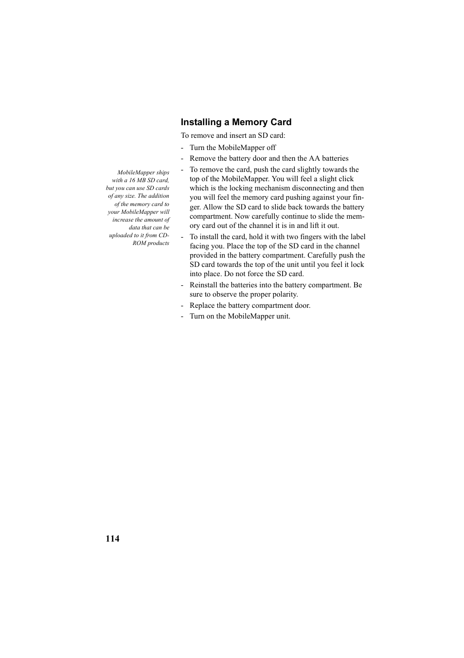 Installing a memory card | Thales Navigation Mobile Mapper User Manual | Page 120 / 128