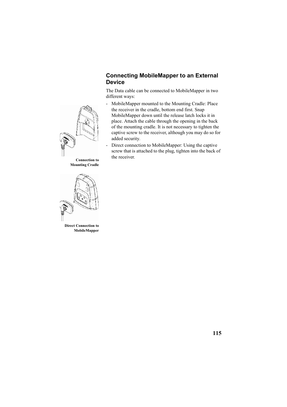 Connecting mobilemapper to an external device | Thales Navigation Mobile Mapper User Manual | Page 121 / 128