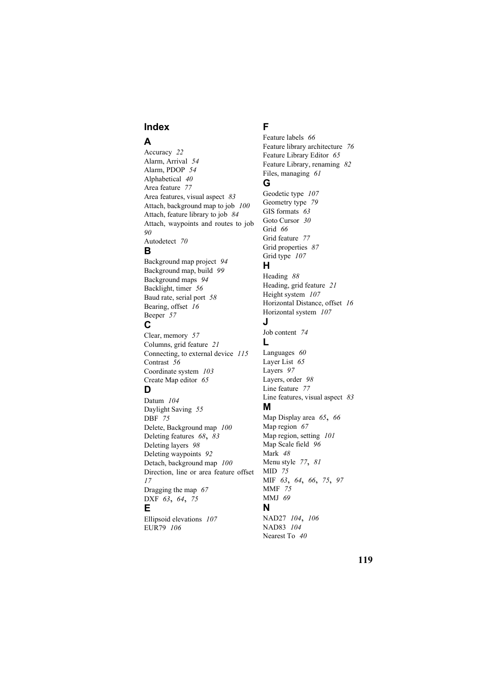 Index | Thales Navigation Mobile Mapper User Manual | Page 125 / 128