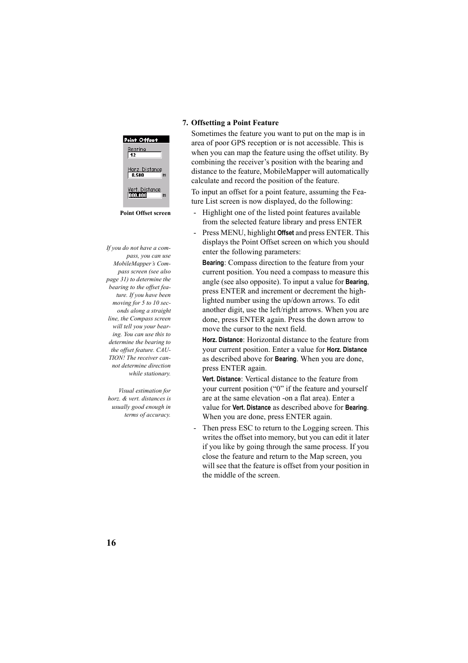 Offsetting a point feature | Thales Navigation Mobile Mapper User Manual | Page 22 / 128