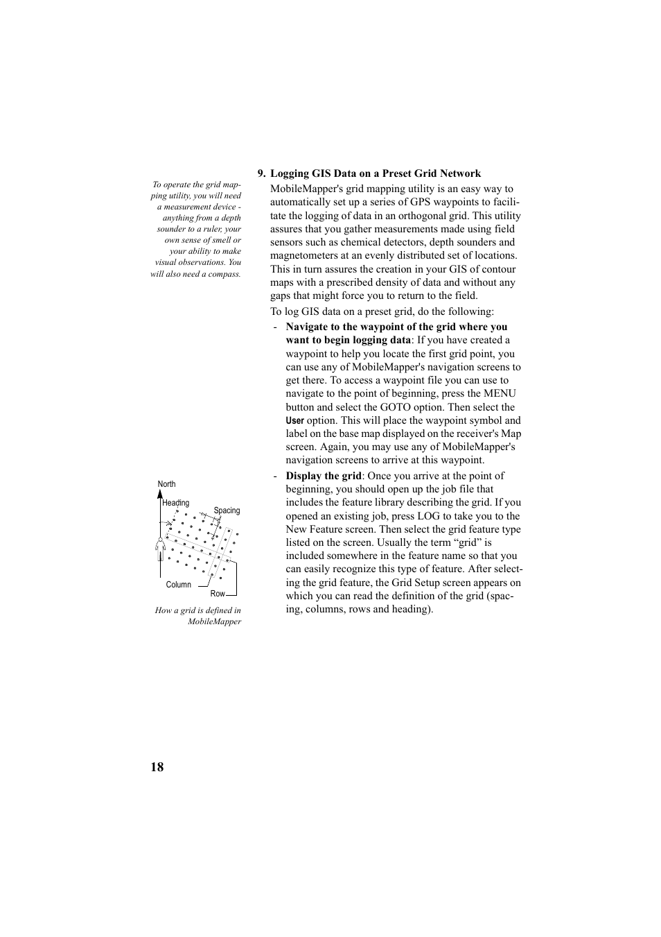Logging gis data on a preset grid network | Thales Navigation Mobile Mapper User Manual | Page 24 / 128