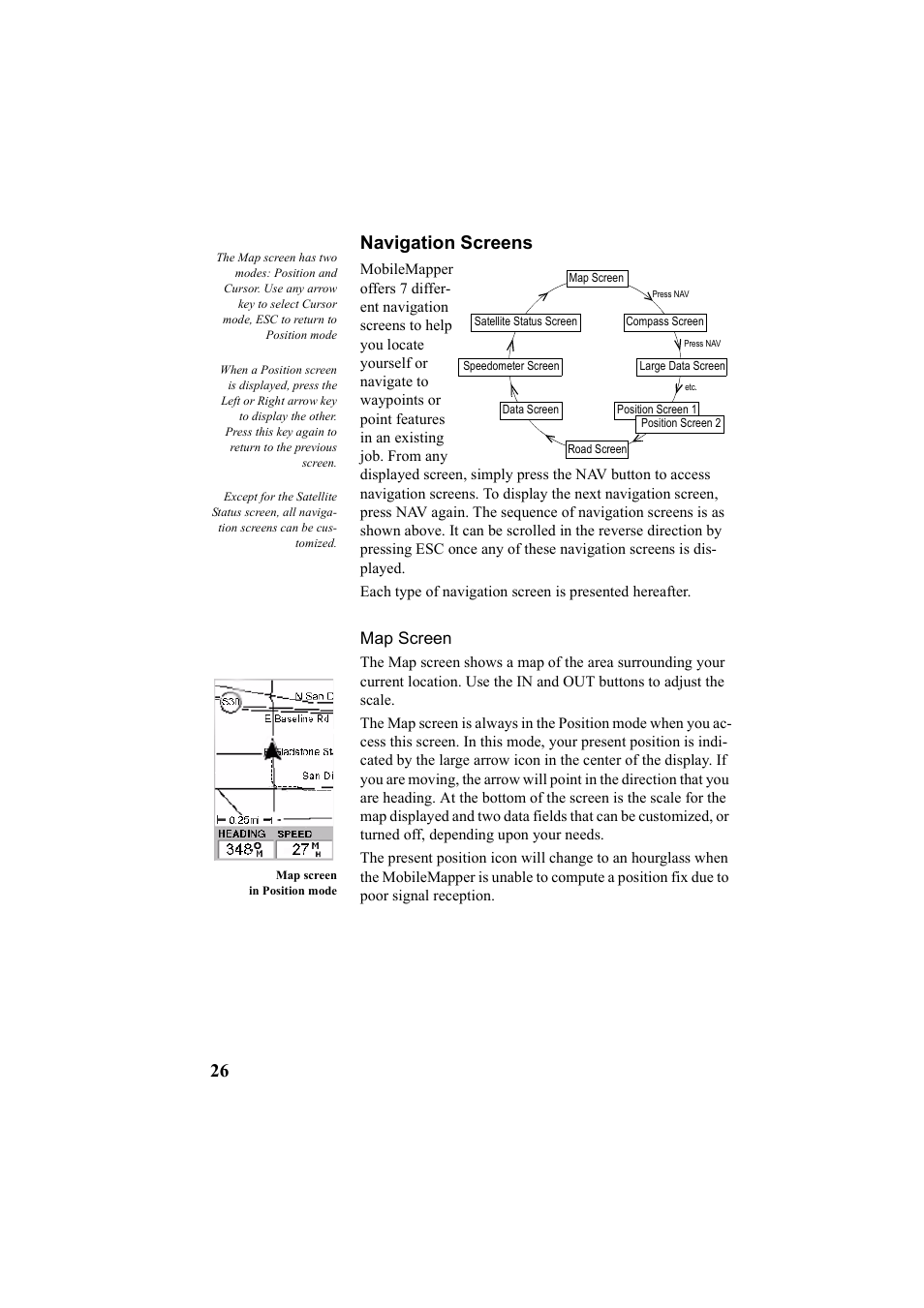 Navigation screens, Map screen, 26 navigation screens | Thales Navigation Mobile Mapper User Manual | Page 32 / 128