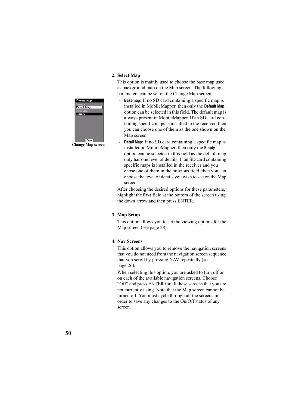 Select map map setup nav screens | Thales Navigation Mobile Mapper User Manual | Page 56 / 128