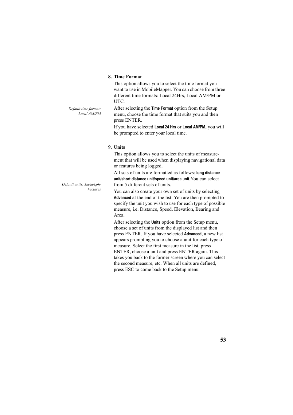 Time format units | Thales Navigation Mobile Mapper User Manual | Page 59 / 128