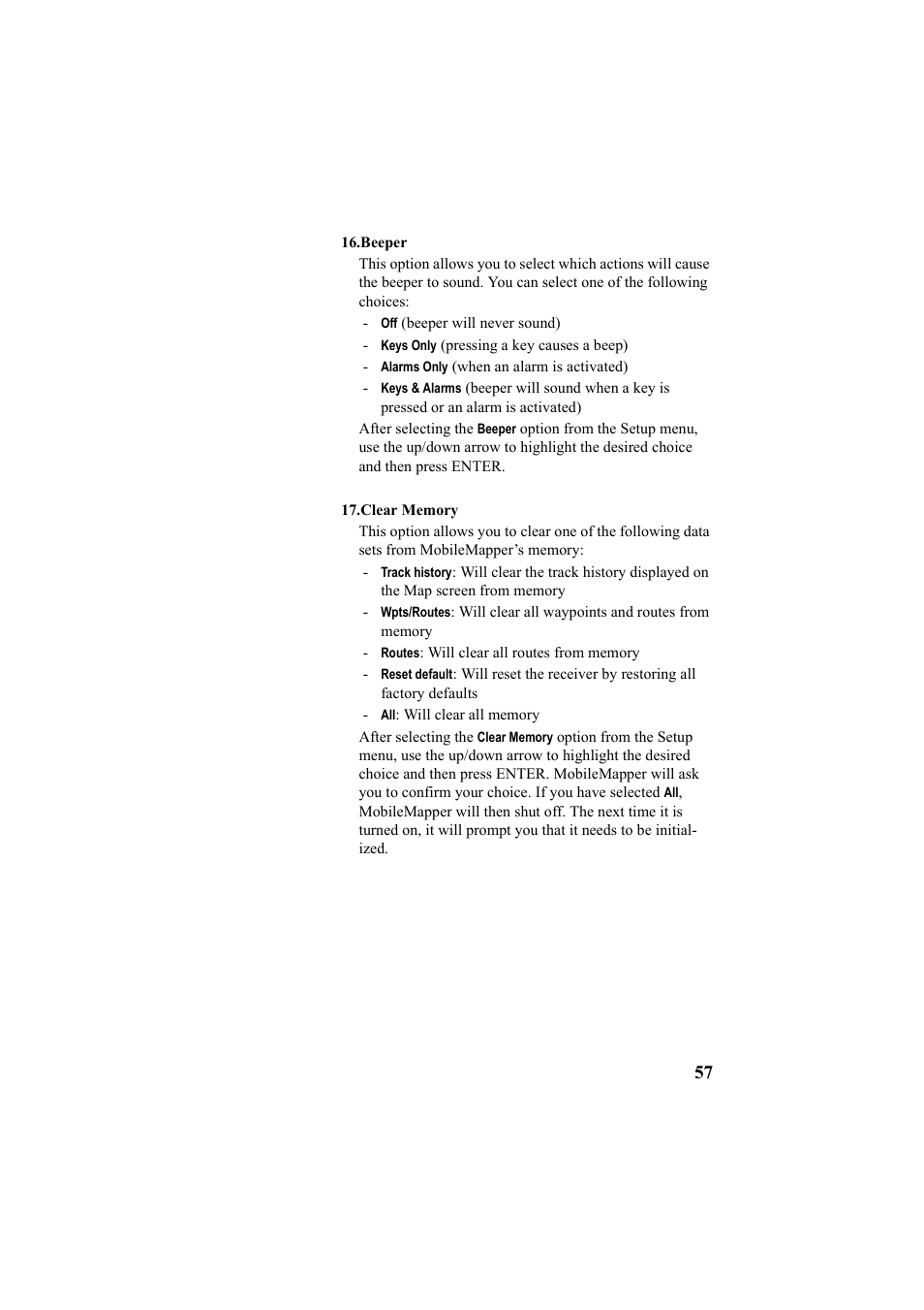 Beeper clear memory | Thales Navigation Mobile Mapper User Manual | Page 63 / 128