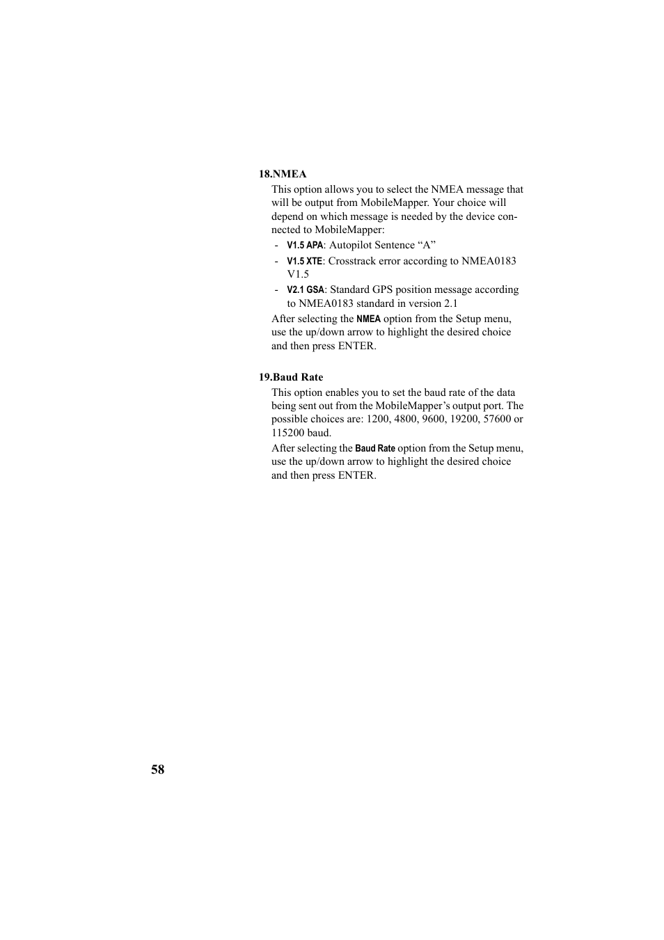 Nmea baud rate | Thales Navigation Mobile Mapper User Manual | Page 64 / 128