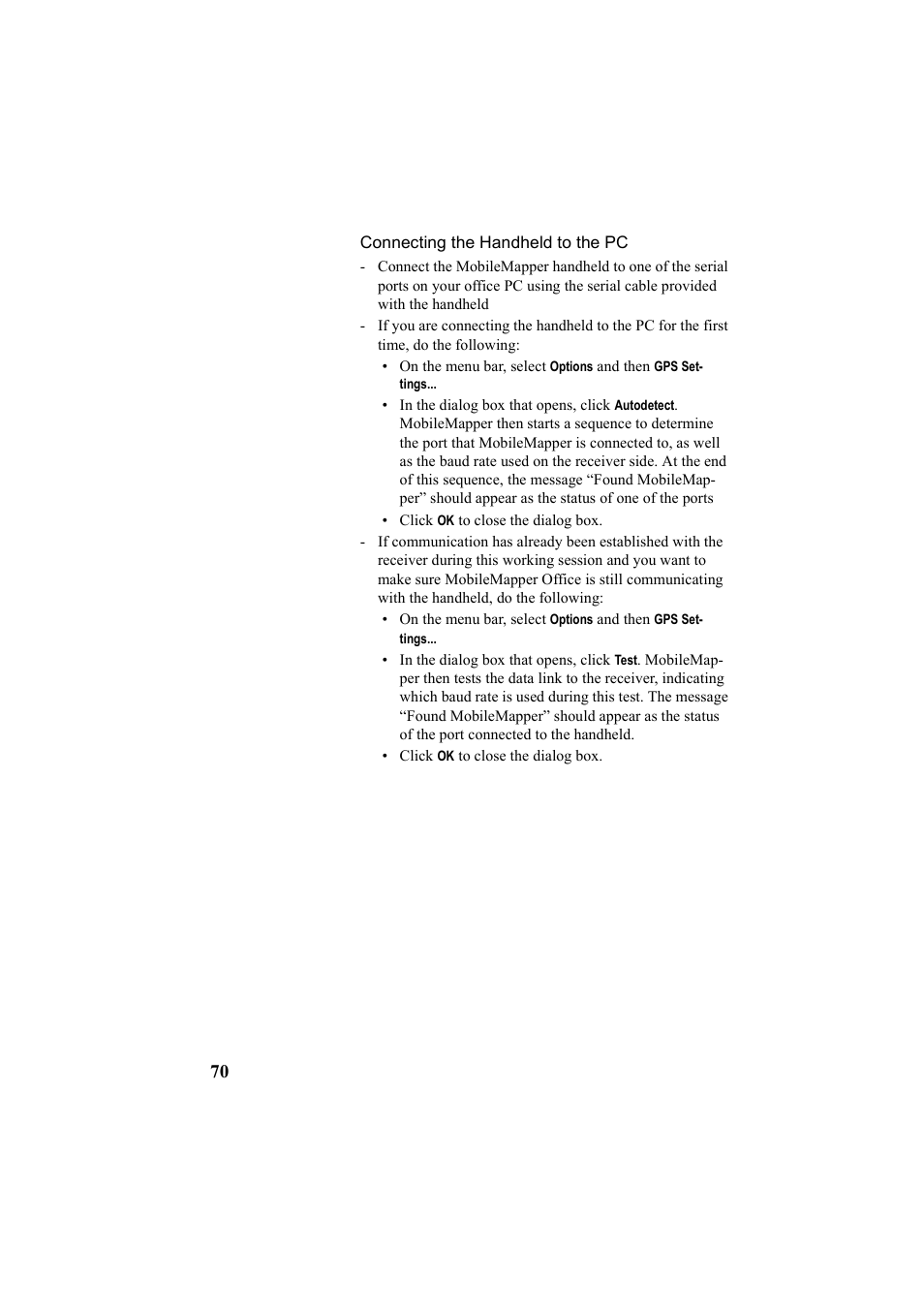 Connecting the handheld to the pc | Thales Navigation Mobile Mapper User Manual | Page 76 / 128
