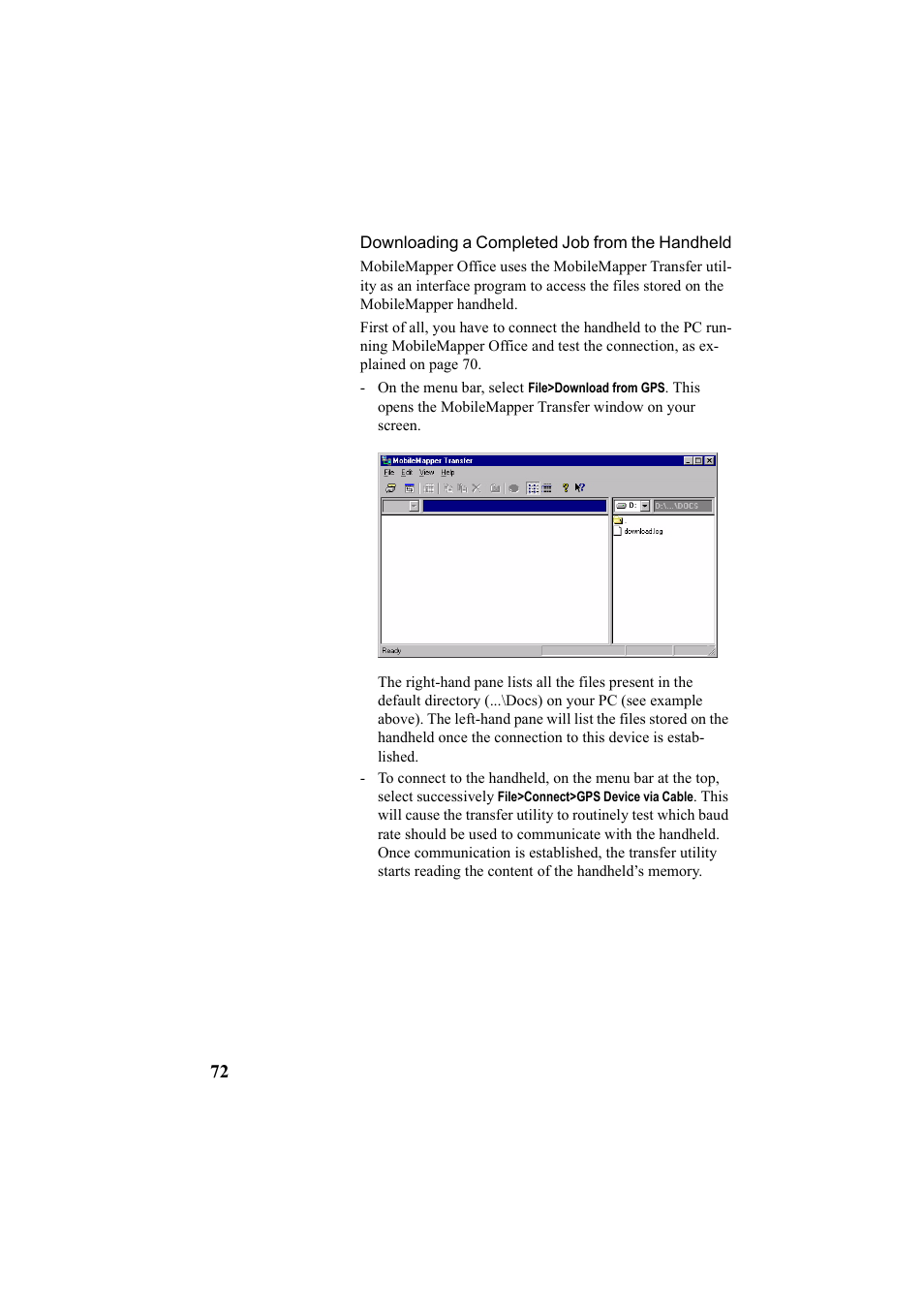 Downloading a completed job from the handheld | Thales Navigation Mobile Mapper User Manual | Page 78 / 128