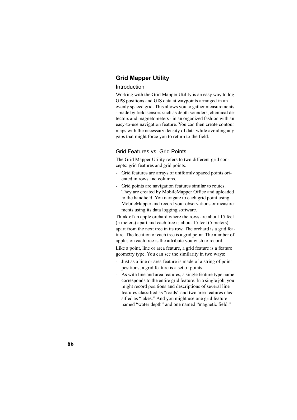 Grid mapper utility, Introduction, Grid features vs. grid points | Introduction grid features vs. grid points | Thales Navigation Mobile Mapper User Manual | Page 92 / 128
