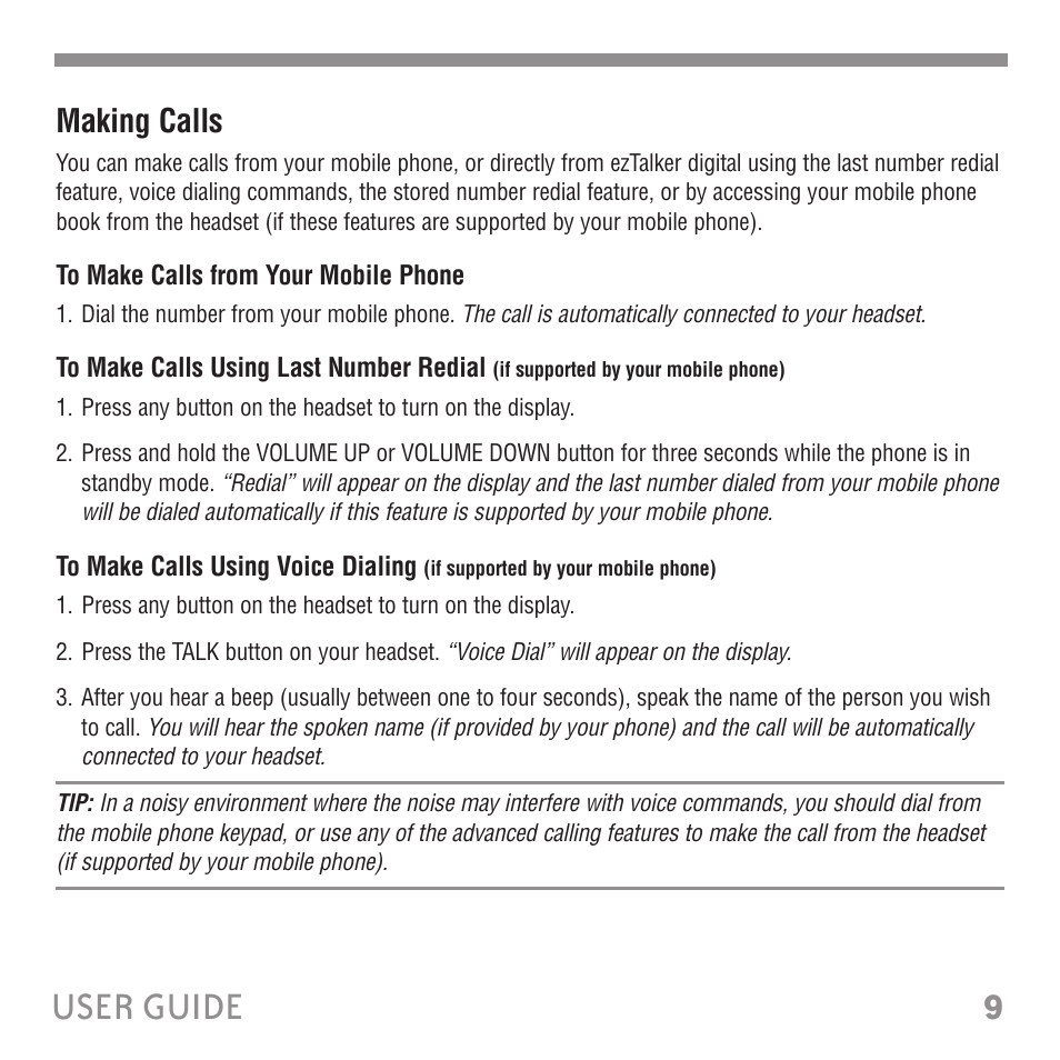 9user guide, Making calls | Tekkeon ET3000 User Manual | Page 11 / 24