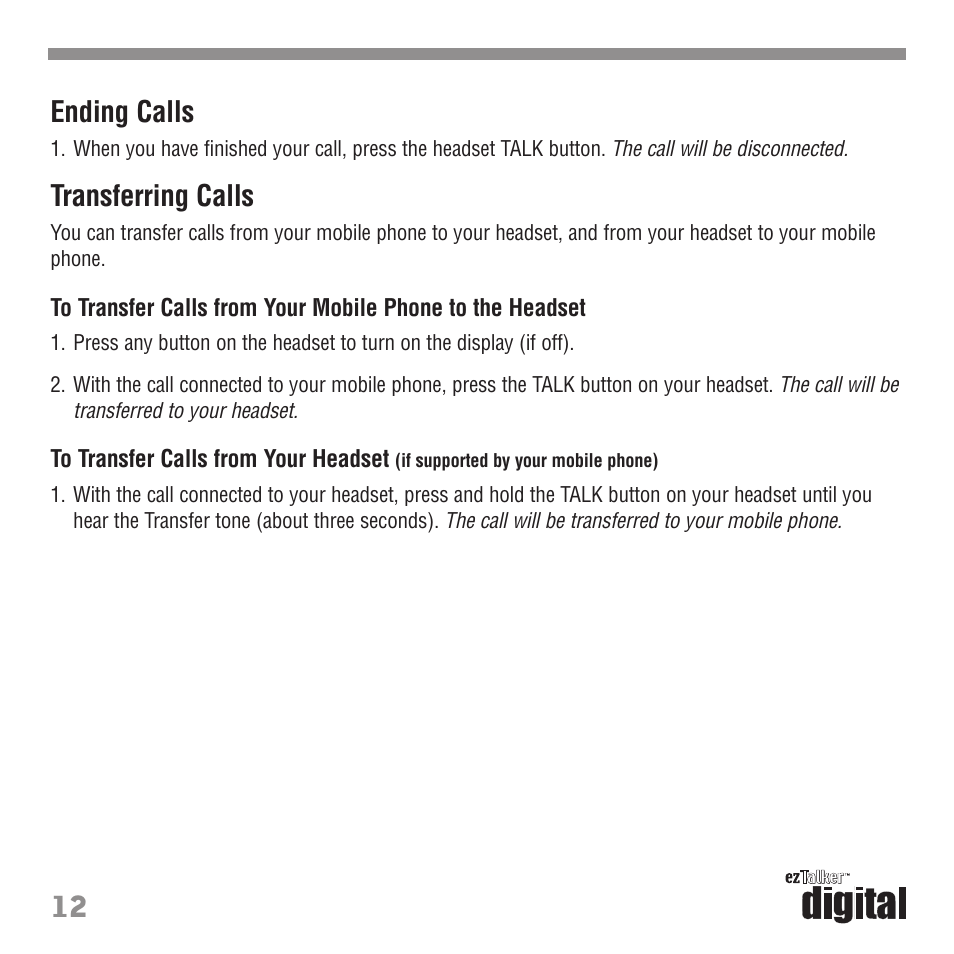 Ending calls, Transferring calls | Tekkeon ET3000 User Manual | Page 14 / 24