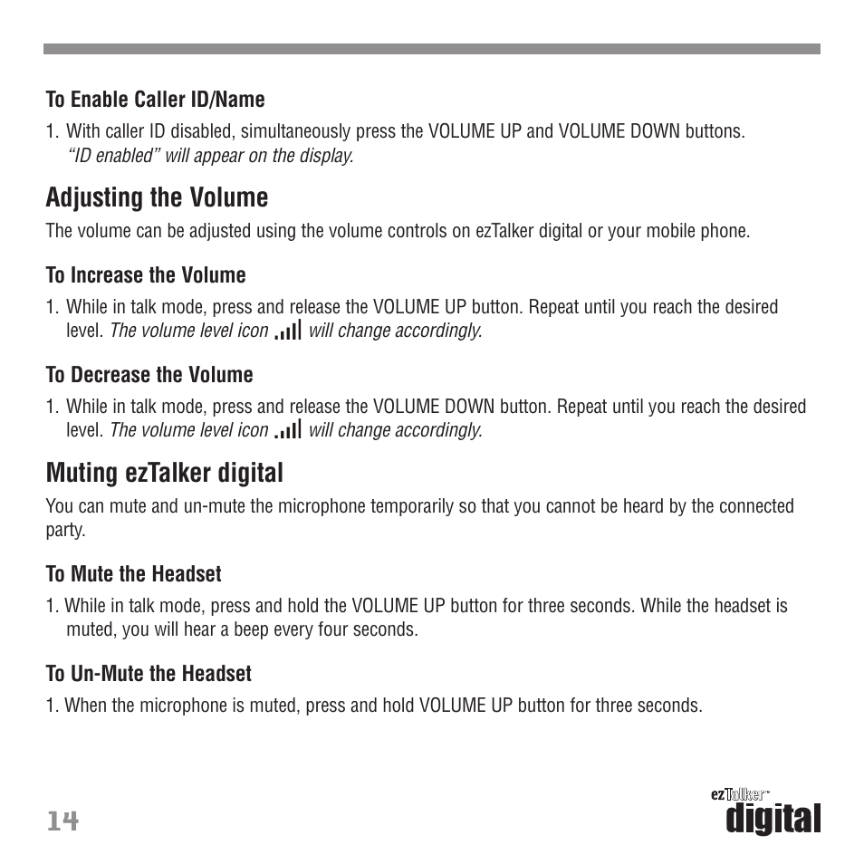 Adjusting the volume, Muting eztalker digital | Tekkeon ET3000 User Manual | Page 16 / 24