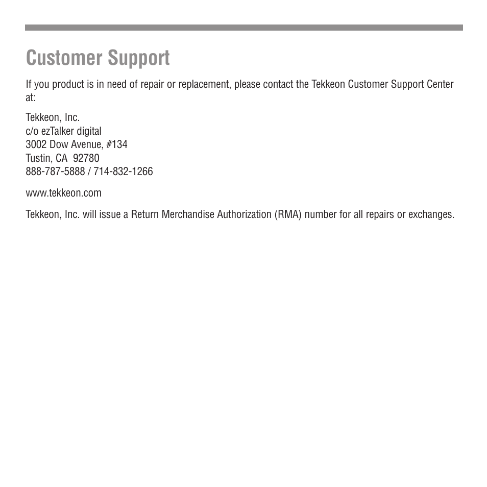 Customer support | Tekkeon ET3000 User Manual | Page 23 / 24