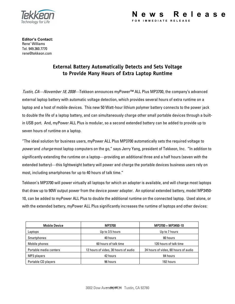 Tekkeon MP3700 User Manual | 2 pages