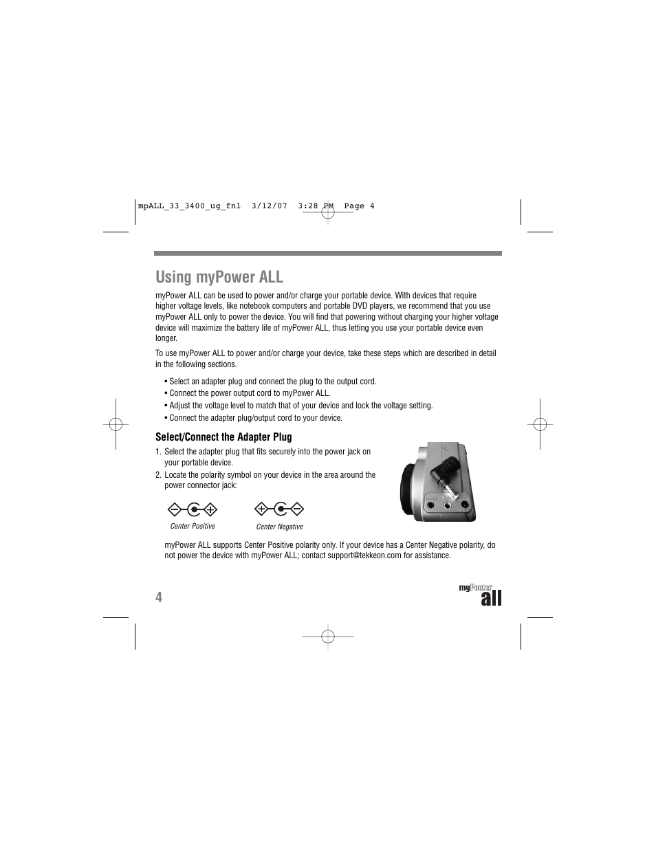 Using mypower all | Tekkeon MP3400 User Manual | Page 6 / 16