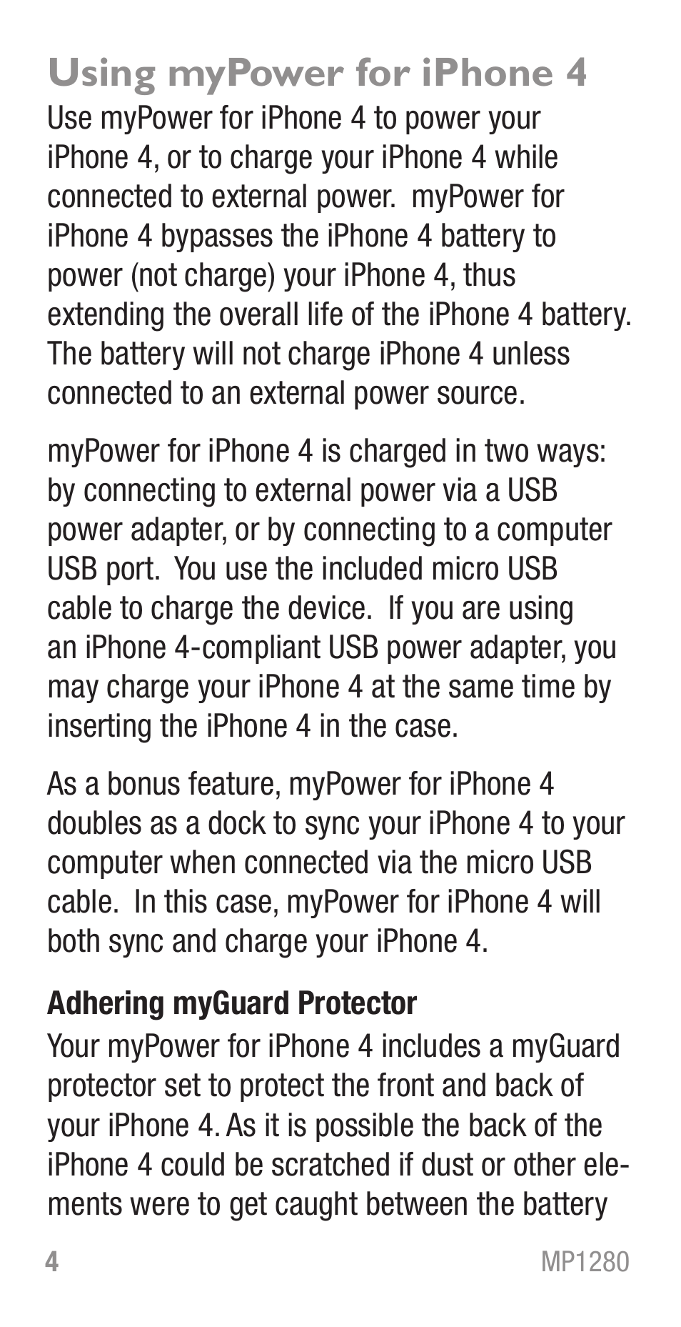 Using mypower for iphone 4 | Tekkeon MP1280 User Manual | Page 6 / 16