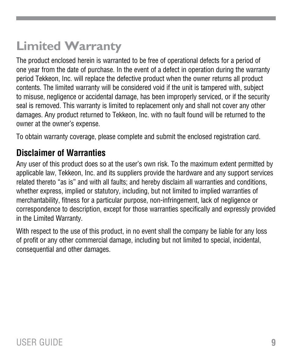 Limited warranty | Tekkeon MP1580 User Manual | Page 10 / 12