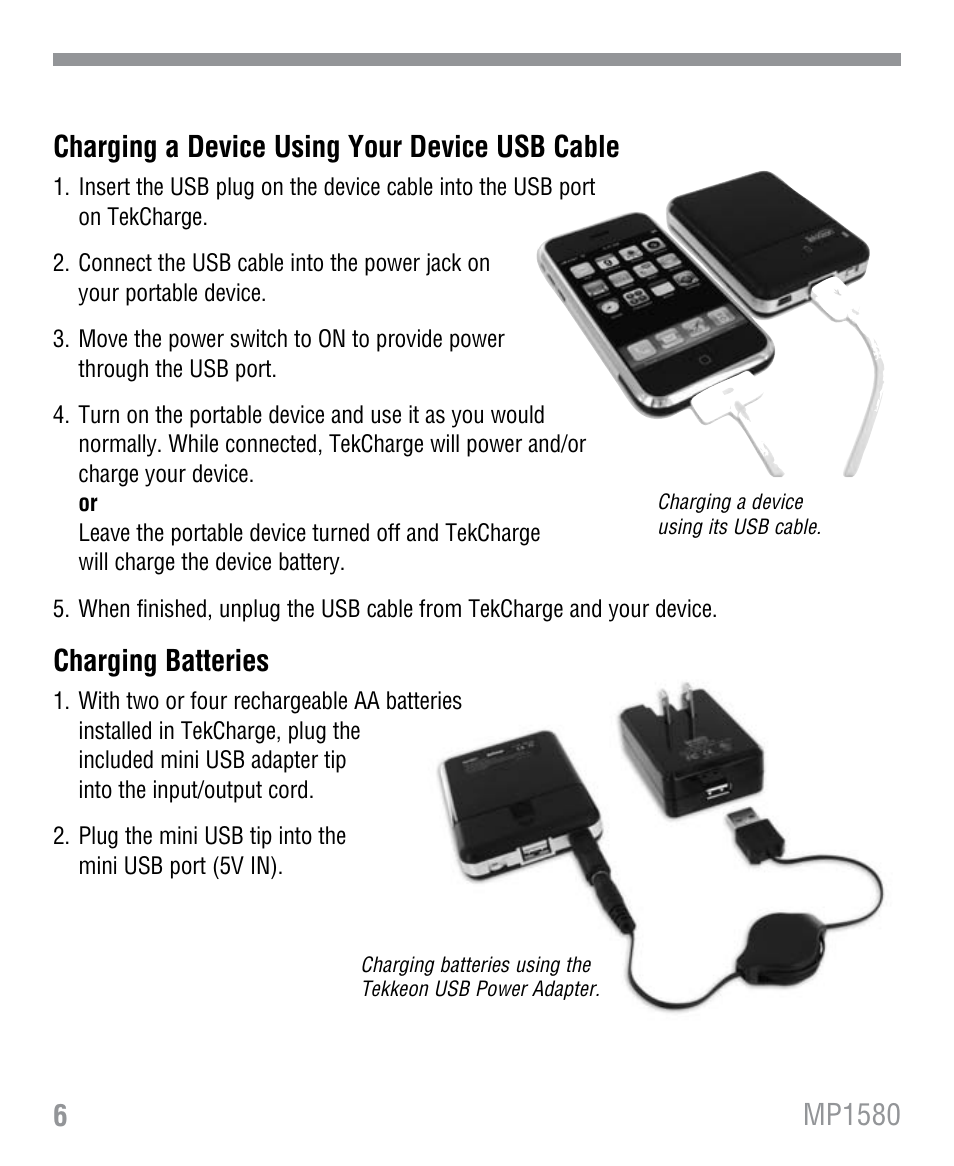 Charging batteries | Tekkeon MP1580 User Manual | Page 7 / 12