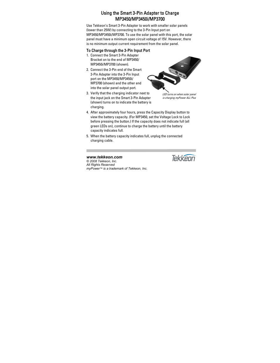 Tekkeon MP3450I User Manual | 1 page