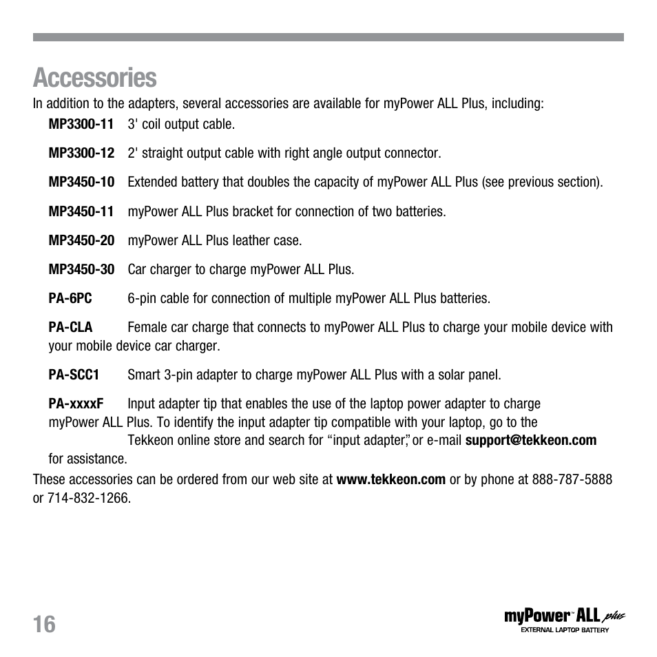 Accessories | Tekkeon MP3450 R2 User Manual | Page 17 / 23