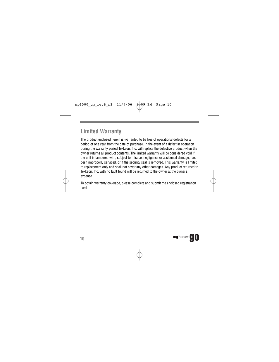 Limited warranty | Tekkeon myPower GO MP1500 User Manual | Page 12 / 16
