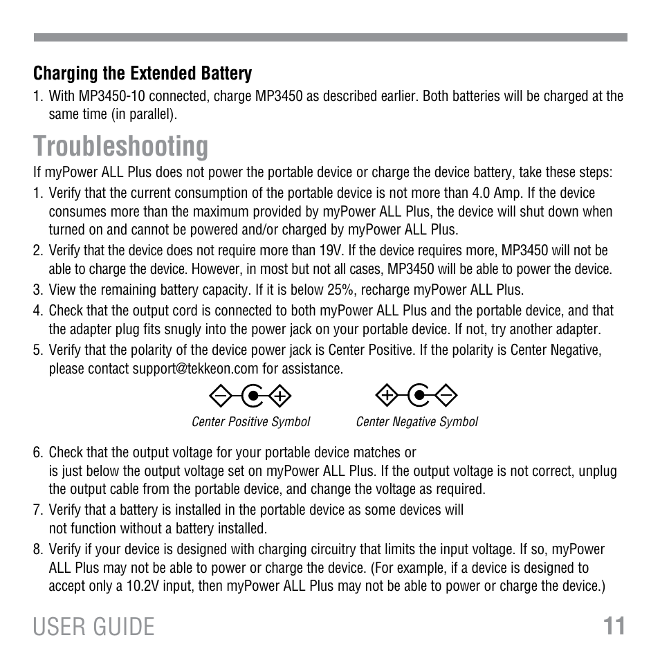 Troubleshooting, 11 user guide | Tekkeon MP3450-10 User Manual | Page 13 / 16