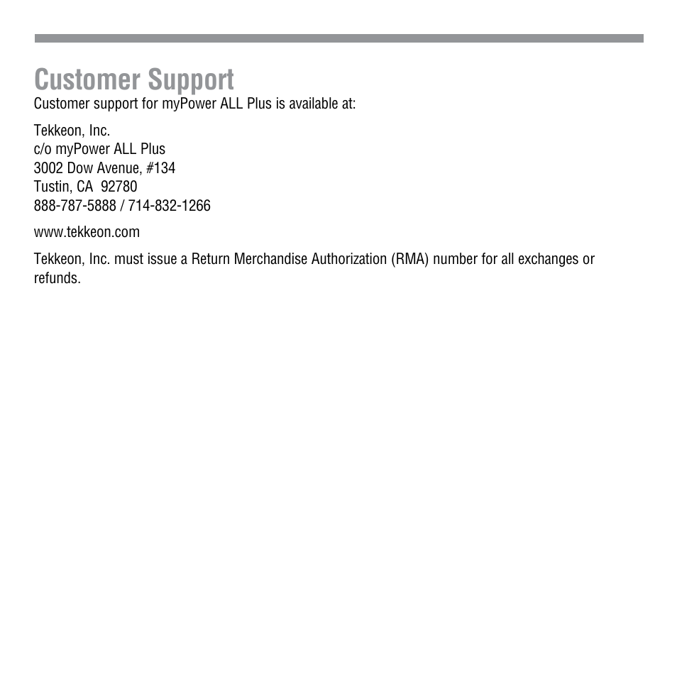 Customer support | Tekkeon MP3450-10 User Manual | Page 15 / 16