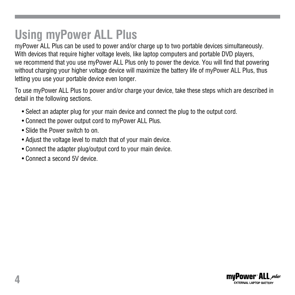 Using mypower all plus | Tekkeon MP3450-10 User Manual | Page 6 / 16