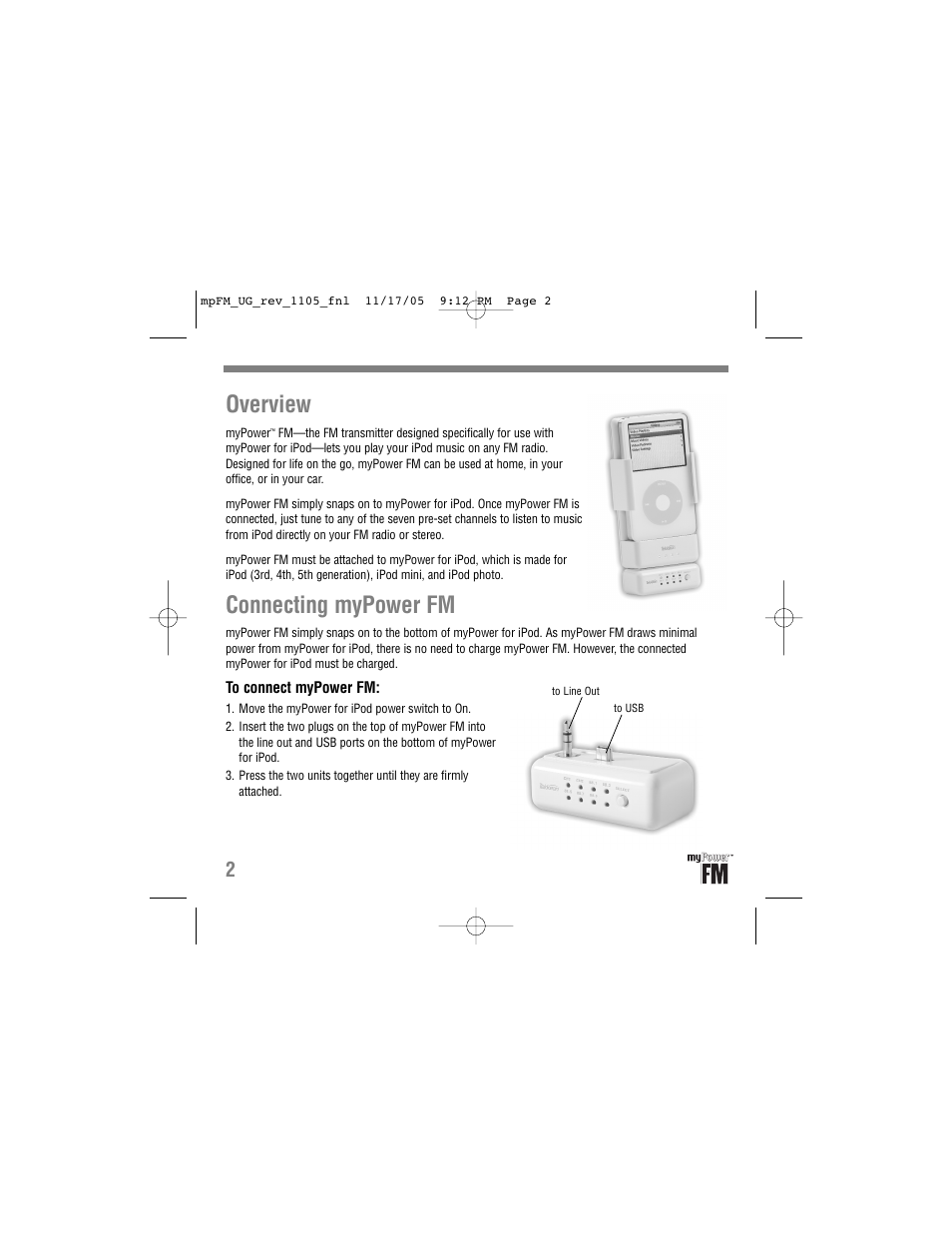 Overview, Connecting mypower fm | Tekkeon MP110050 User Manual | Page 4 / 8