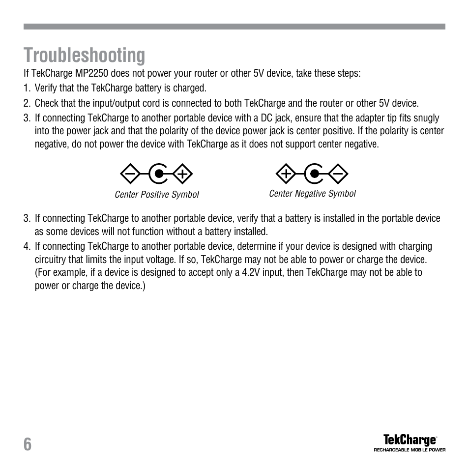 Troubleshooting | Tekkeon MP2250 User Manual | Page 8 / 12